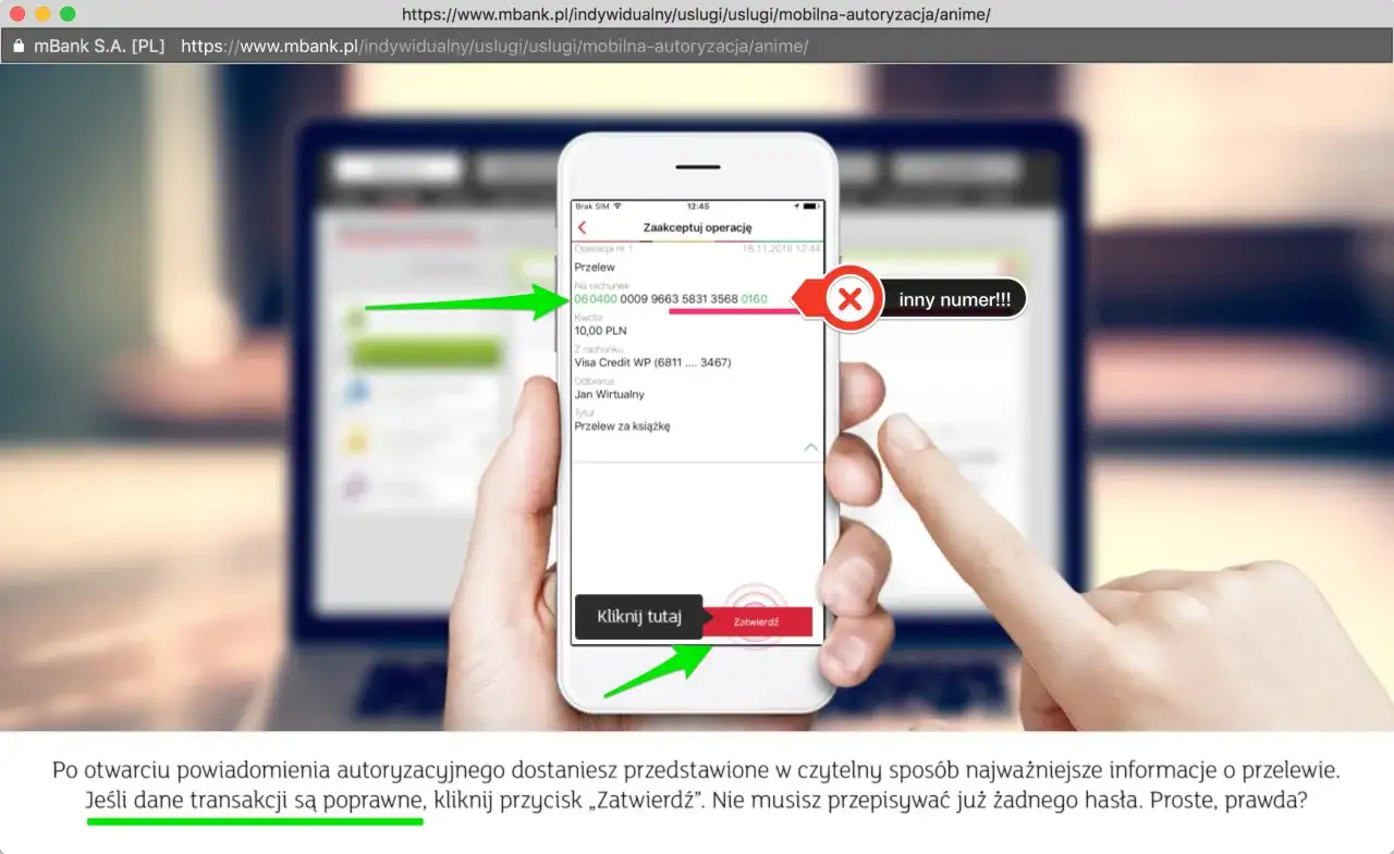 Potwierdzenie przelewu w aplikacji mBank. Zobacz, jak zrobić przelew ekspresowy mBank, klikając 