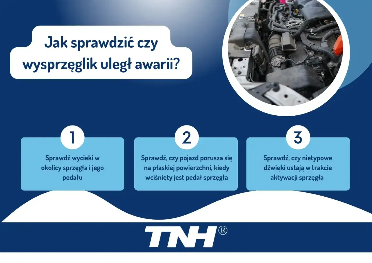 Jak sprawdzić uszkodzony wysprzęglik objawy: wycieki, ruch pojazdu przy wciśniętym sprzęgle, nietypowe dźwięki.