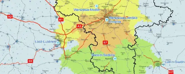 Mapa lotnisk Mazowsze Okęcie Modlin Radom
