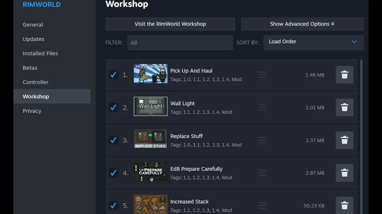 Steam Workshop interface, modding games