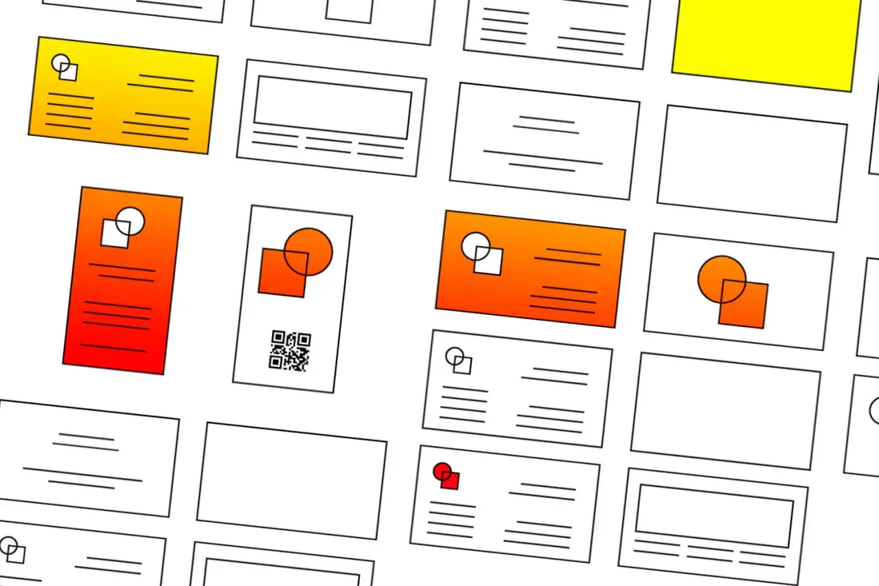 Wizytówki z gradientami i prostymi elementami graficznymi. Inspiracja, jak zrobić wizytówkę z charakterem.