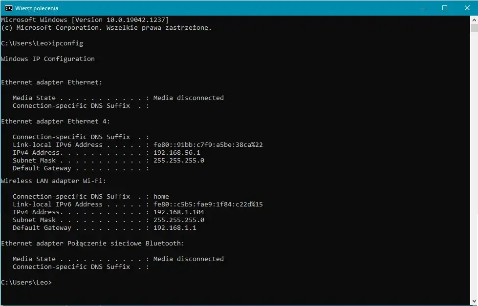 Wiersz polecenia CMD komendy sieciowe ipconfig netsh