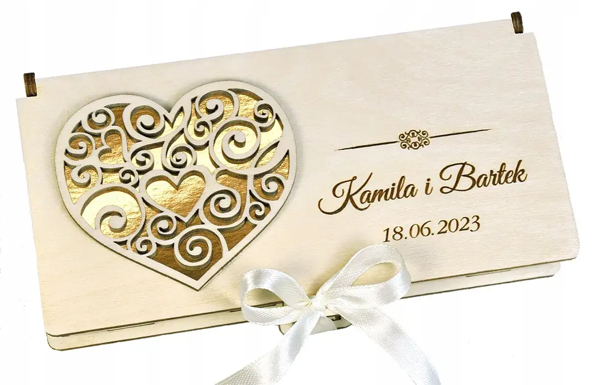 eleganckie opakowanie na pieniądze ślubne, spersonalizowane pudełko na banknoty
