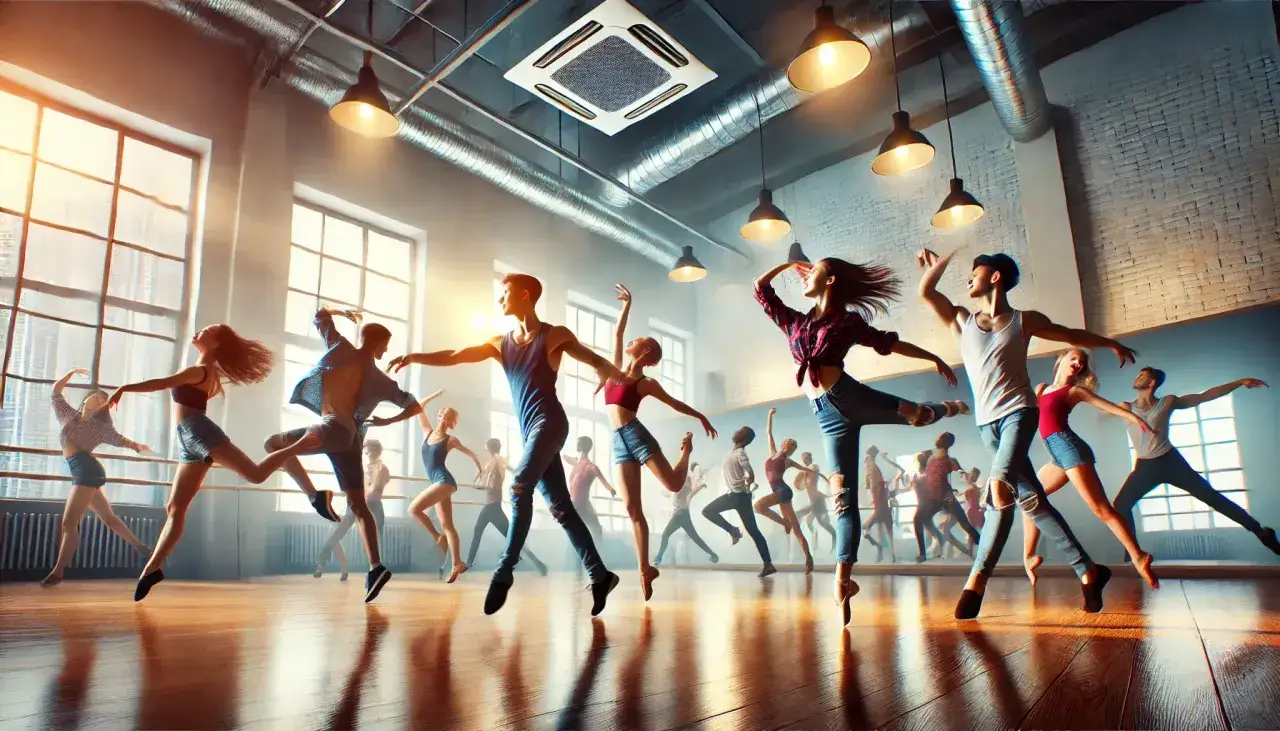 Tancerze w studiu, jak w najlepszych serialach o tańcu, ćwiczą choreografię.