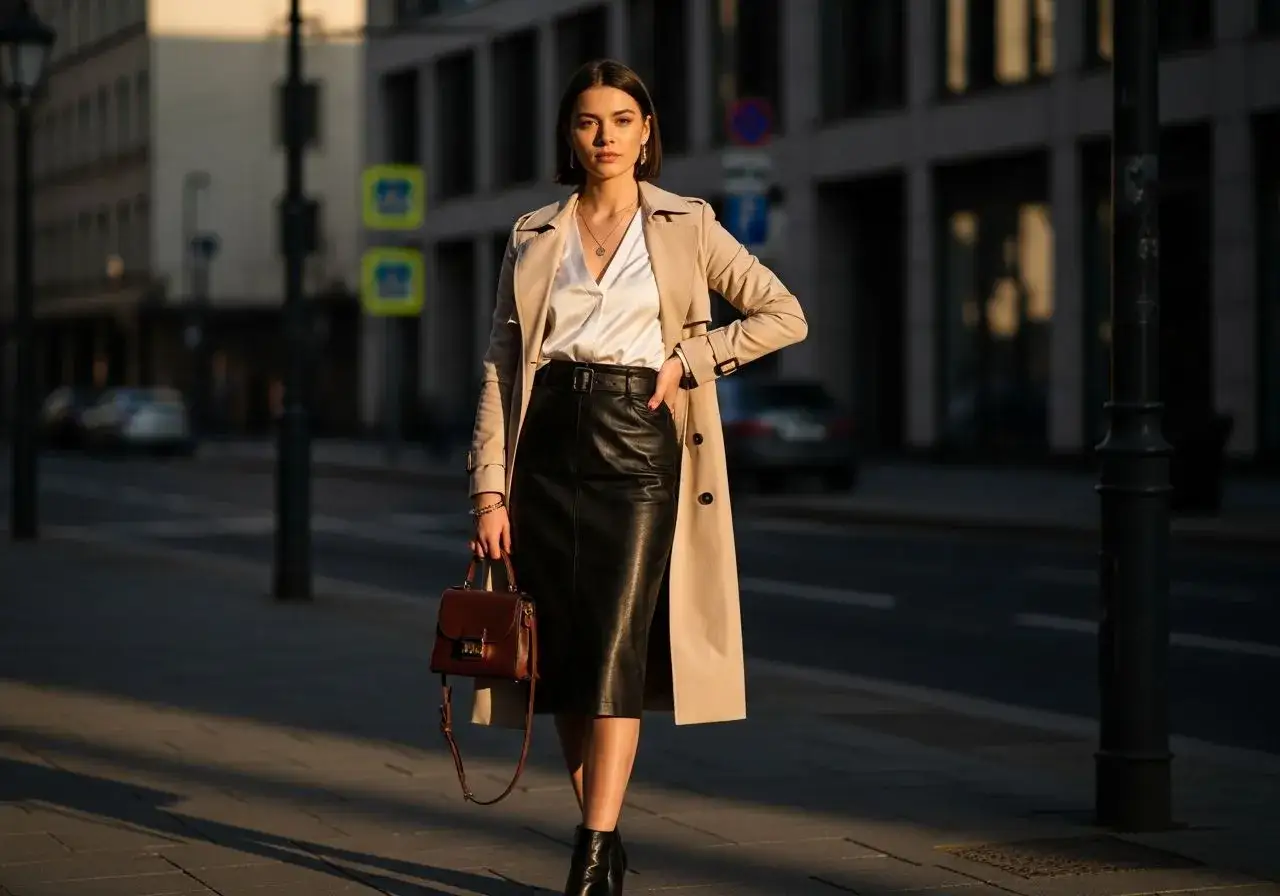 Skórzana spódnica stylizacje do pracy casual wieczorowe