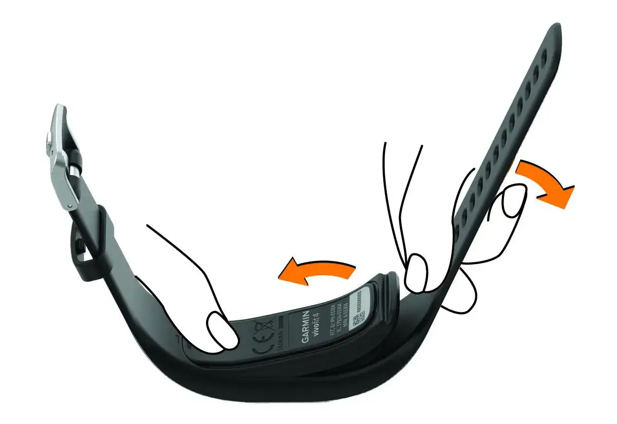 Instrukcja pokazuje, jak otworzyć obudowę zegarka Garmin Vivofit 4, sugerując, że czy w zegarku Garmin można wymienić baterię.