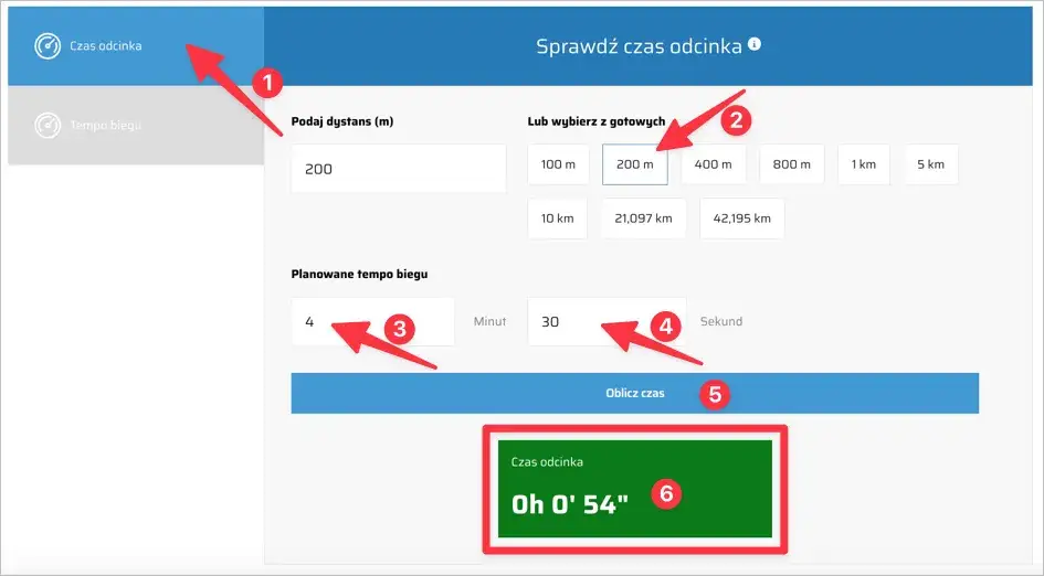 kalkulator biegowy interfejs