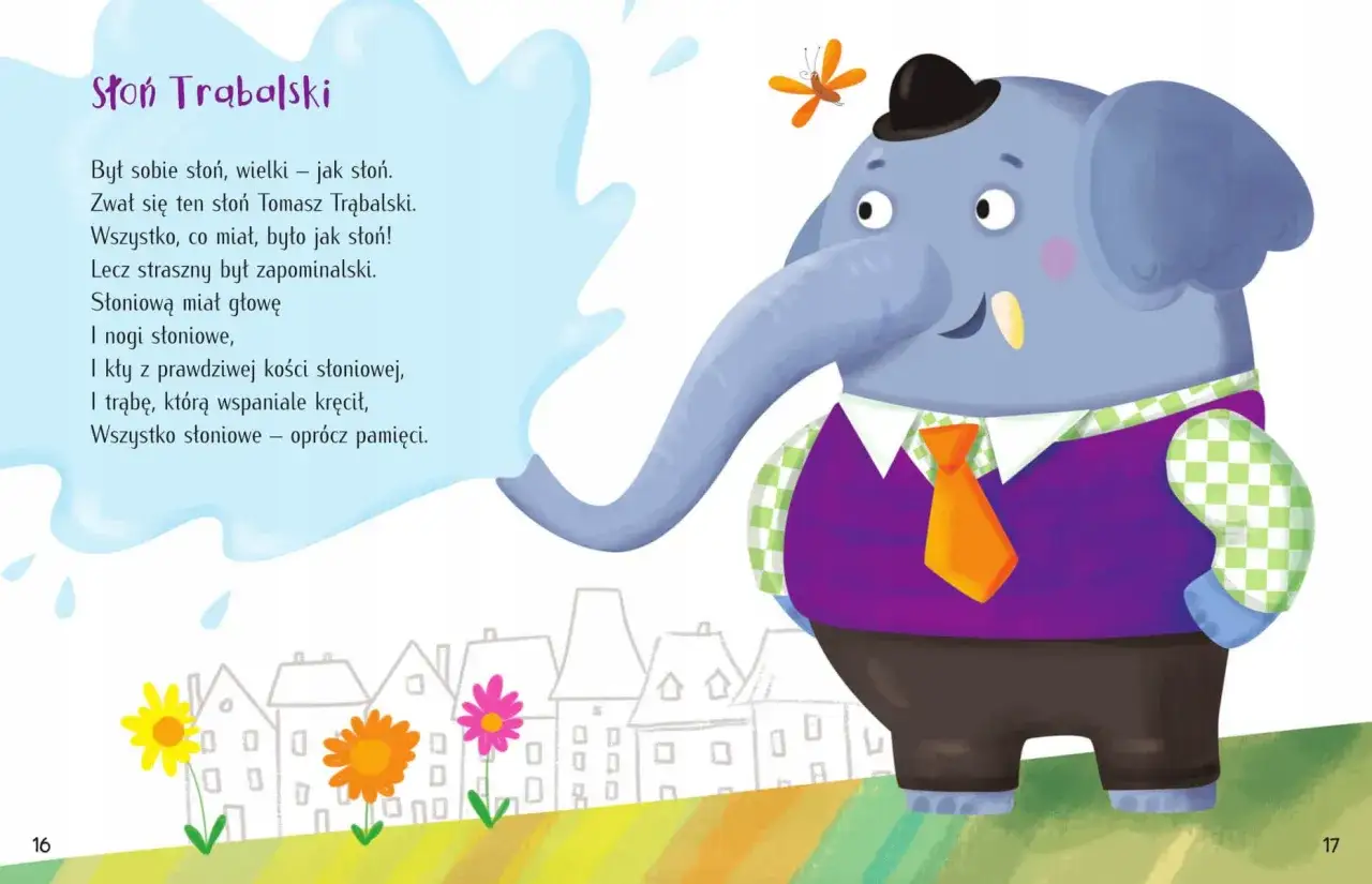 Ilustracja do wierszy Juliana Tuwima dla dzieci: Słoń Trąbalski, kt&oacute;ry wszystko miał słoniowe, opr&oacute;cz pamięci.