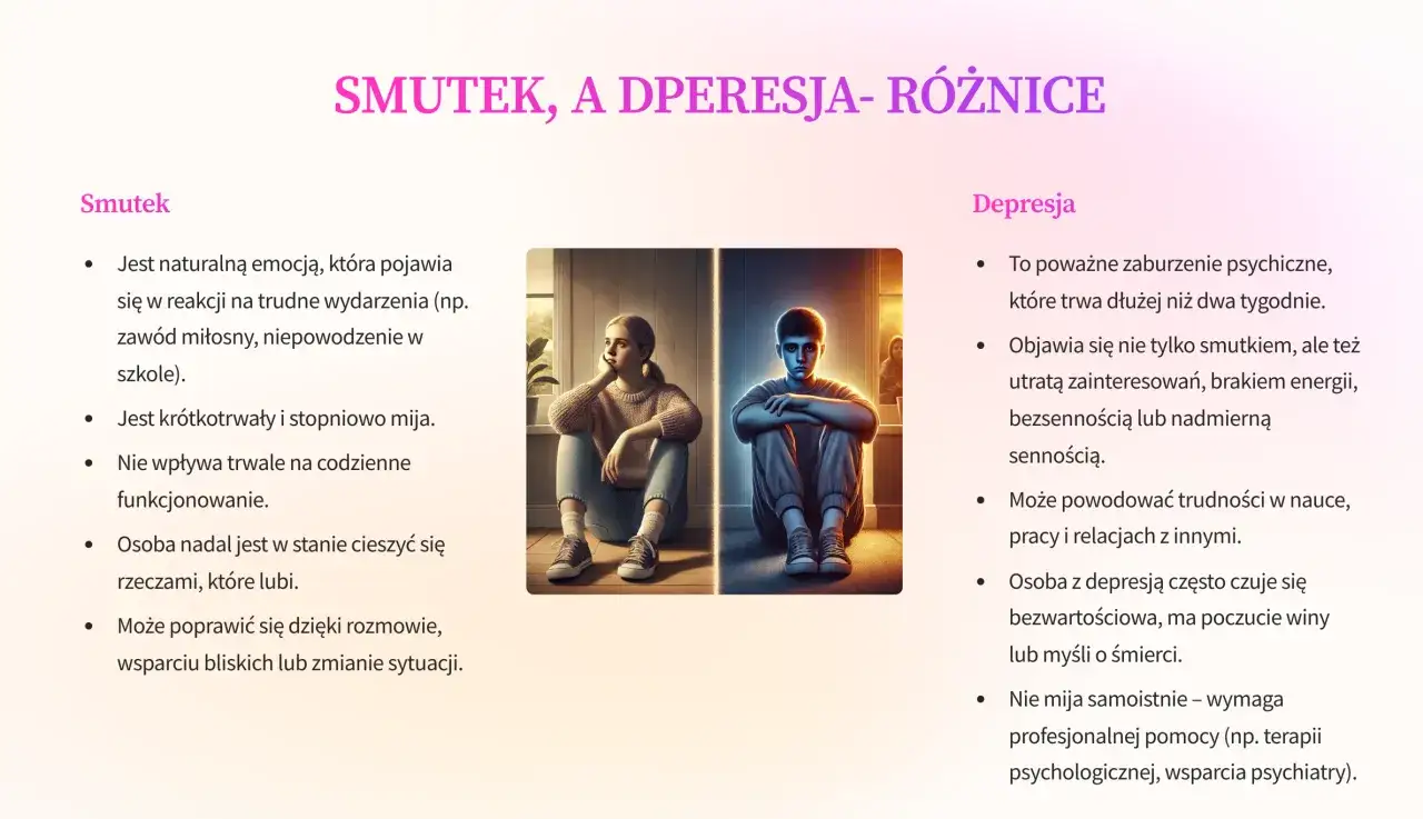 różnica między smutkiem a depresją infografika