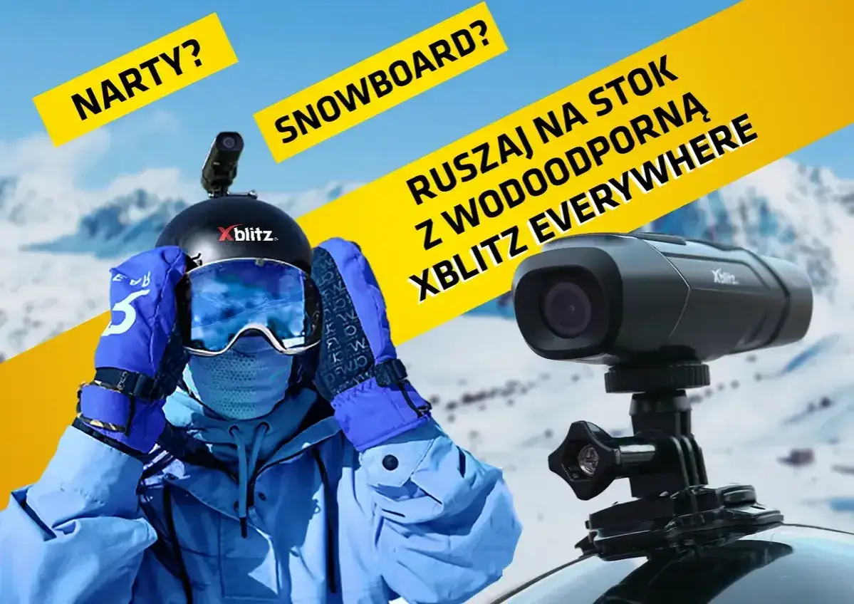 Kamera sportowa na kask Xblitz Everywhere gotowa na narty i snowboard. Nagrywaj swoje zimowe przygody!