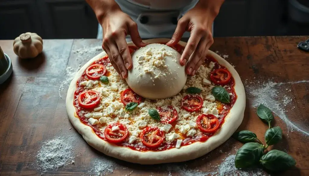 idealnie upieczona pizza Guseppe, chrupiący sp&oacute;d, rozpuszczony ser