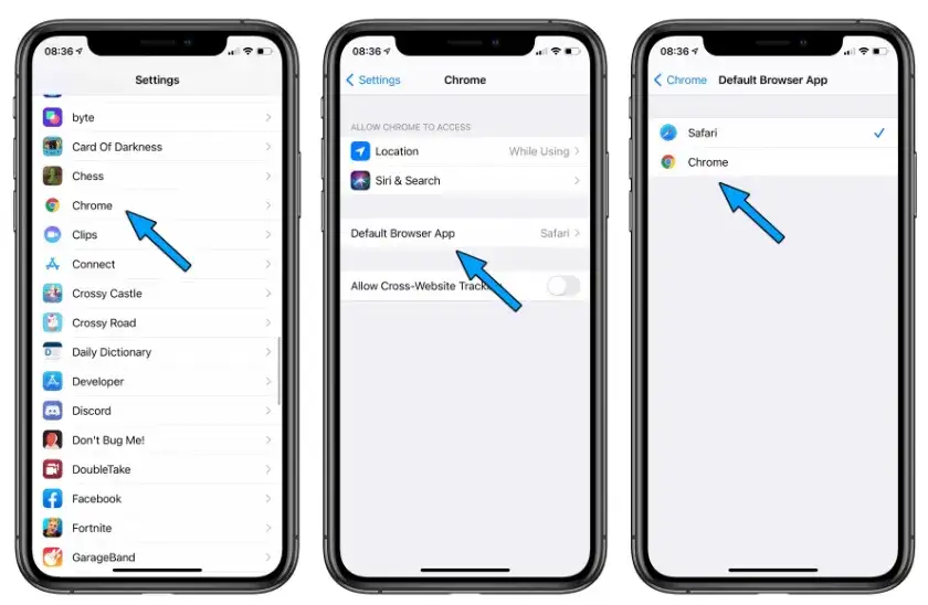 Ustawienia domyślnej przeglądarki Chrome iOS