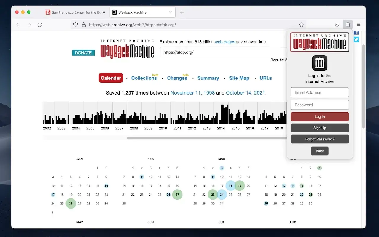 Wayback Machine zrzuty ekranu