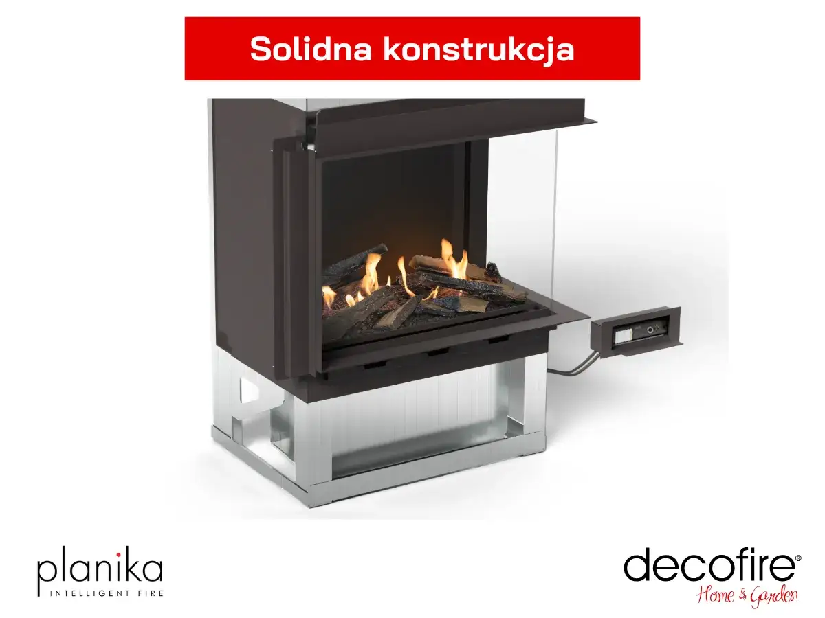 Nowoczesny biokominek z płonącym ogniem, który z pewnością grzeje. Solidna konstrukcja i elegancki design.