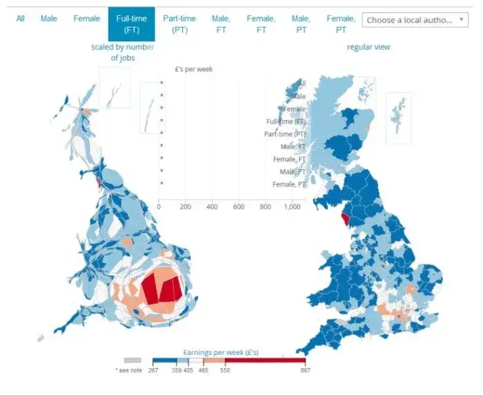 Mapa zarobków elektryków w UK