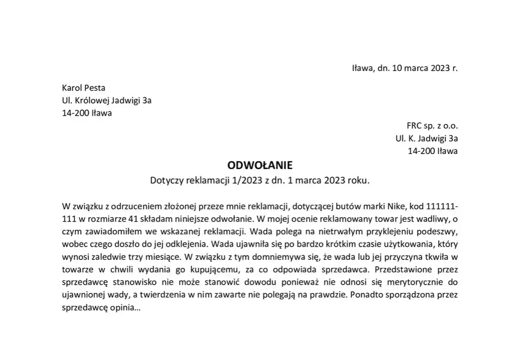 Osoba pisząca odwołanie od reklamacji biura podr&oacute;ży