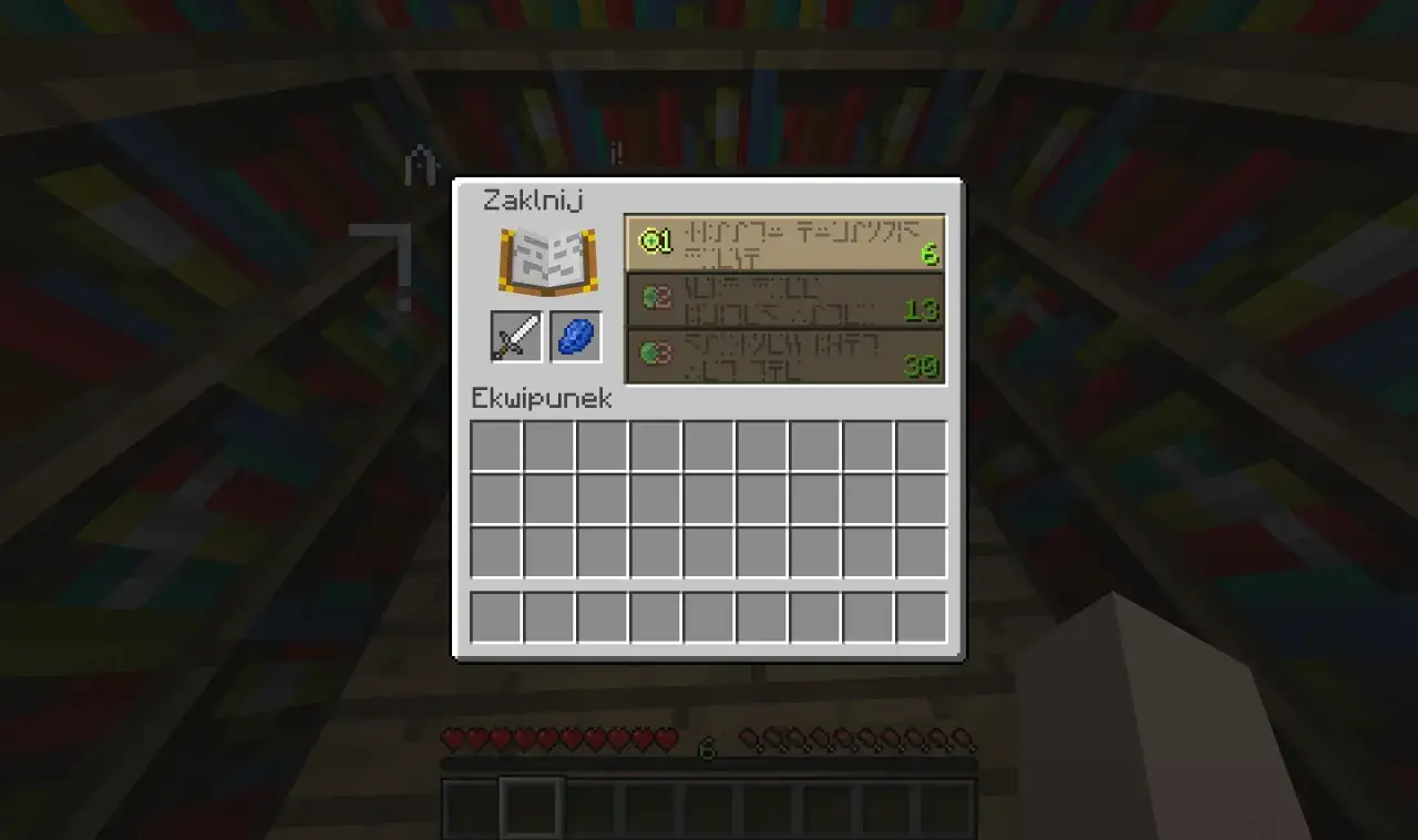 Minecraft st&oacute;ł do zaklinania i p&oacute;łki