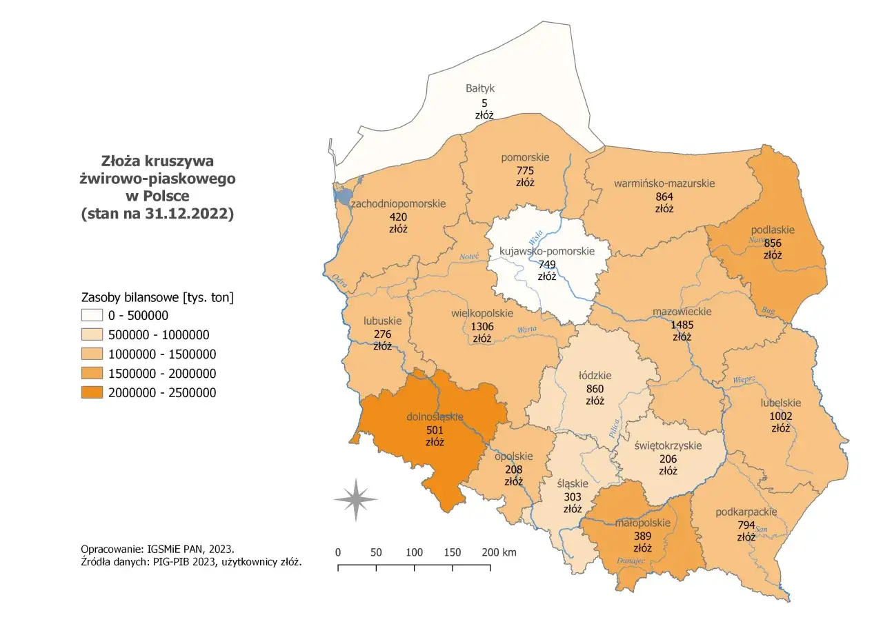 Mapa kopalń kruszyw w Polsce