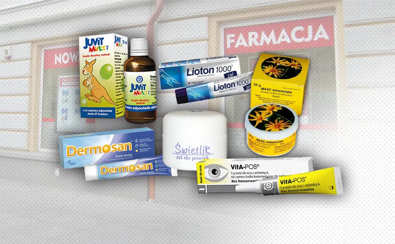 Tanie kosmetyki z apteki kt&oacute;re działają cuda: Juvit Multi, Lioton 1000, Dermosan, Maść Arnikowa, Świetlik, Vita-POS.