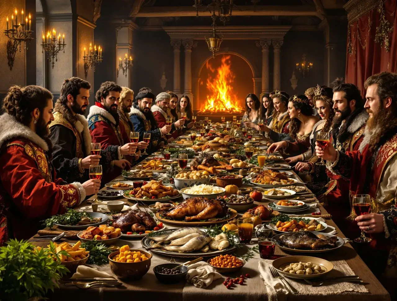 Uczta królewska: ile sztuk mięsa na osobę na imprezę? Obfitość pieczonych ptaków, ryb i innych przysmaków na stole.