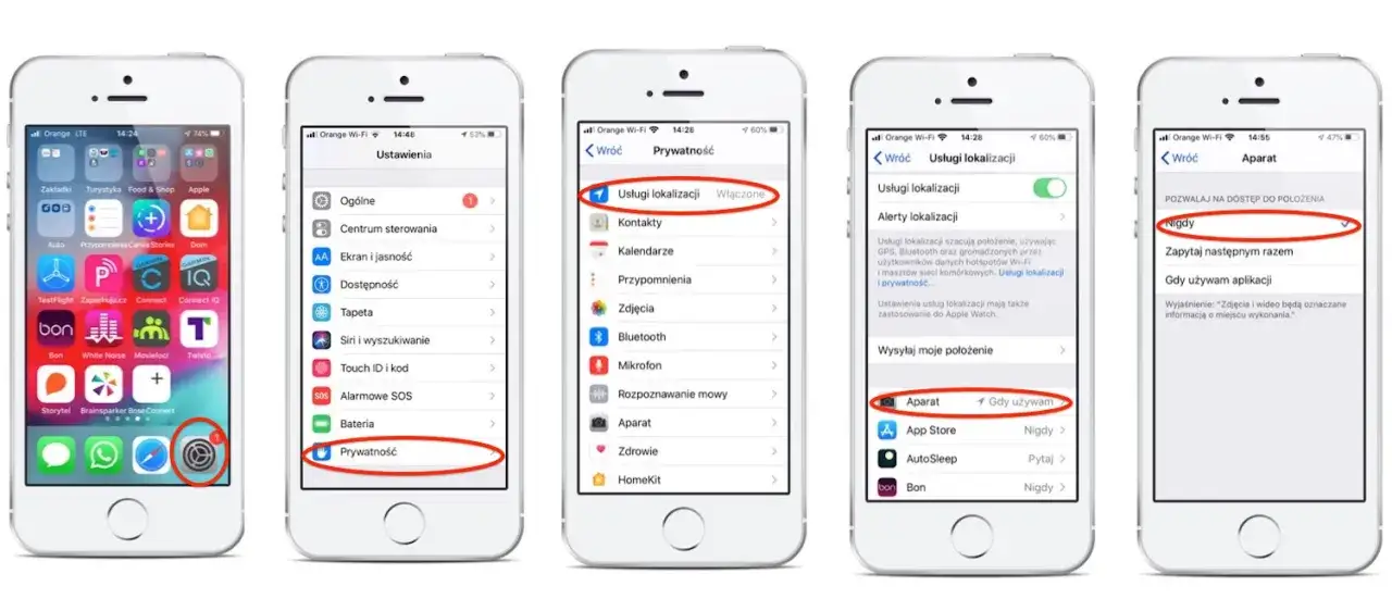 Ustawienia iPhone prywatność i ochrona usługi lokalizacji