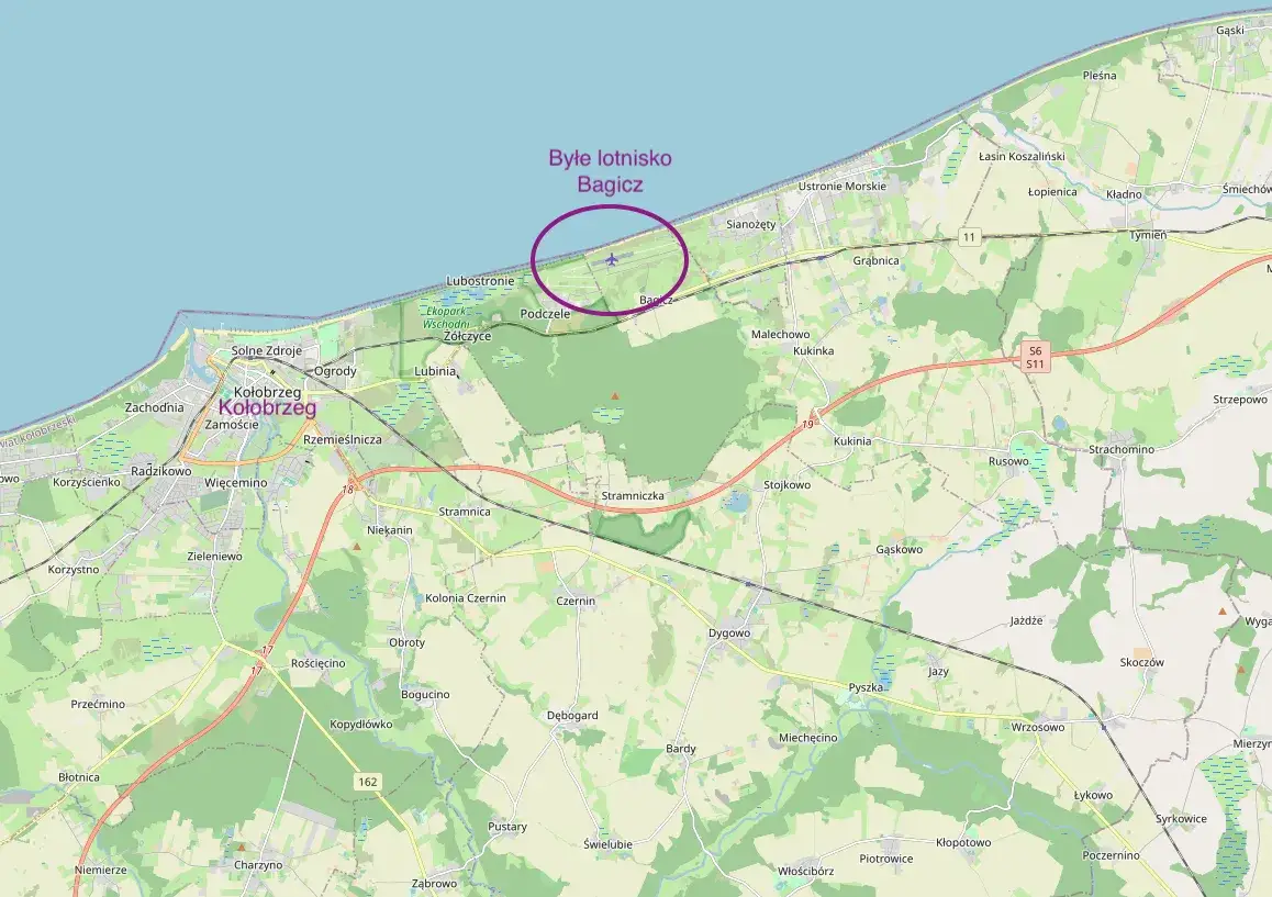 Mapa lotnisk blisko Kołobrzegu