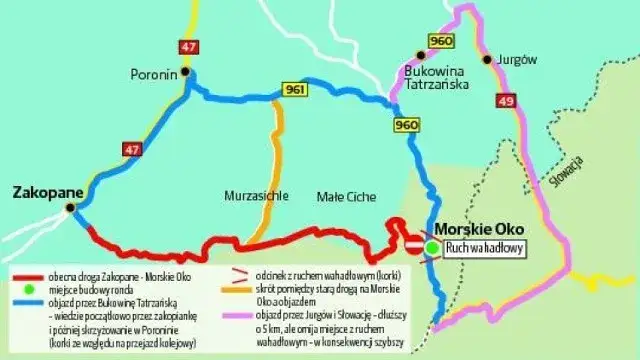 Mapa tras alternatywnych do Zakopanego