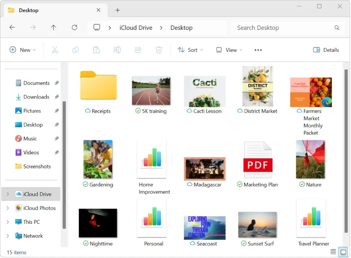 iCloud dla Windows interfejs