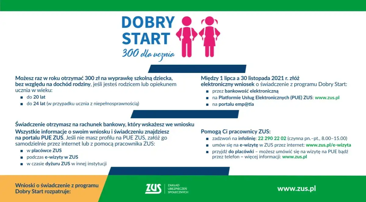 Dobry Start 300 zł terminy wniosek kalendarz