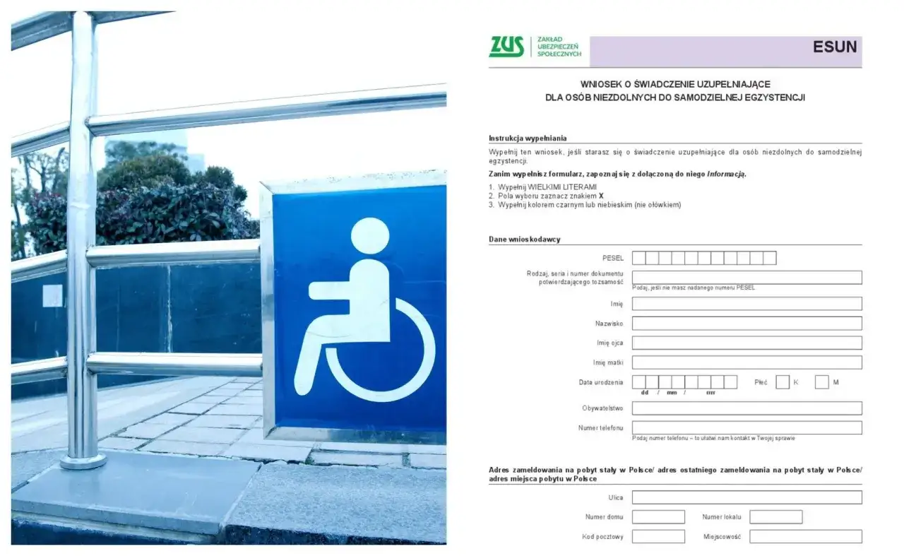 Znak dostępności dla osób z niepełnosprawnościami obok wniosku o świadczenie uzupełniające. Dowiedz się, komu przysługuje 500 plus dla seniora.