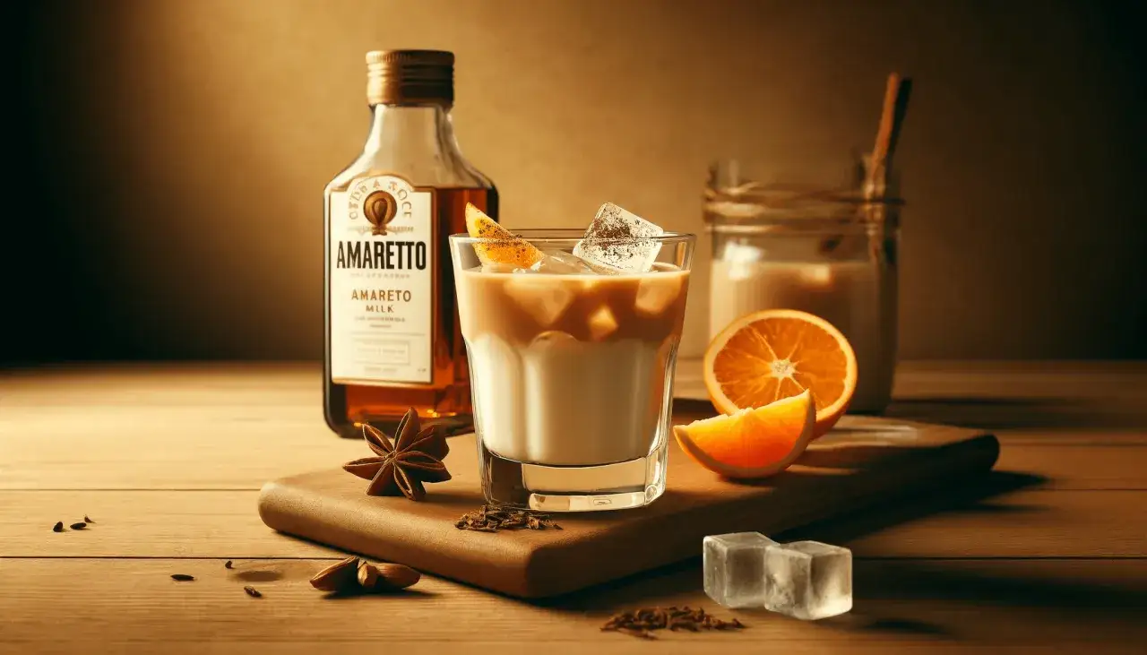 drink amaretto z mlekiem l&oacute;d wysoka szklanka