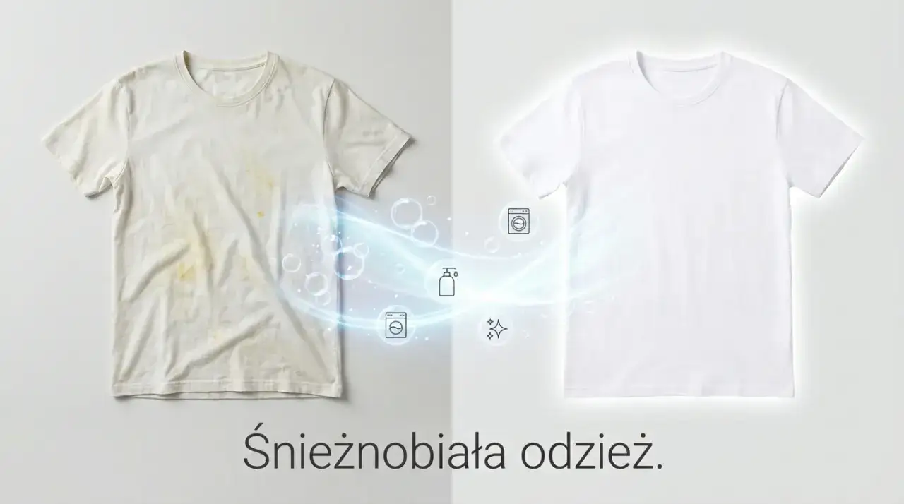 Biała bluzka poliestrowa przed i po wybielaniu