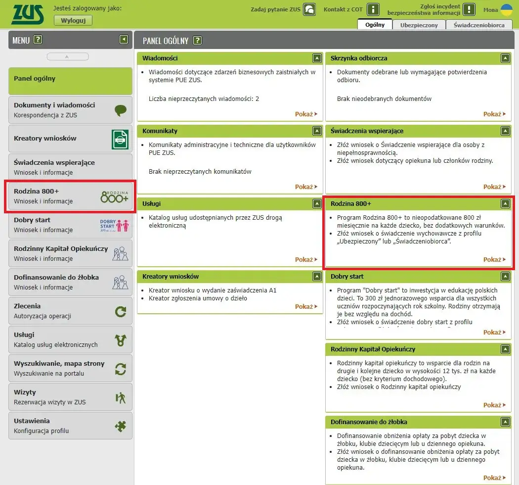 Jak złożyć wniosek 800 plus online PUE ZUS mZUS bankowość