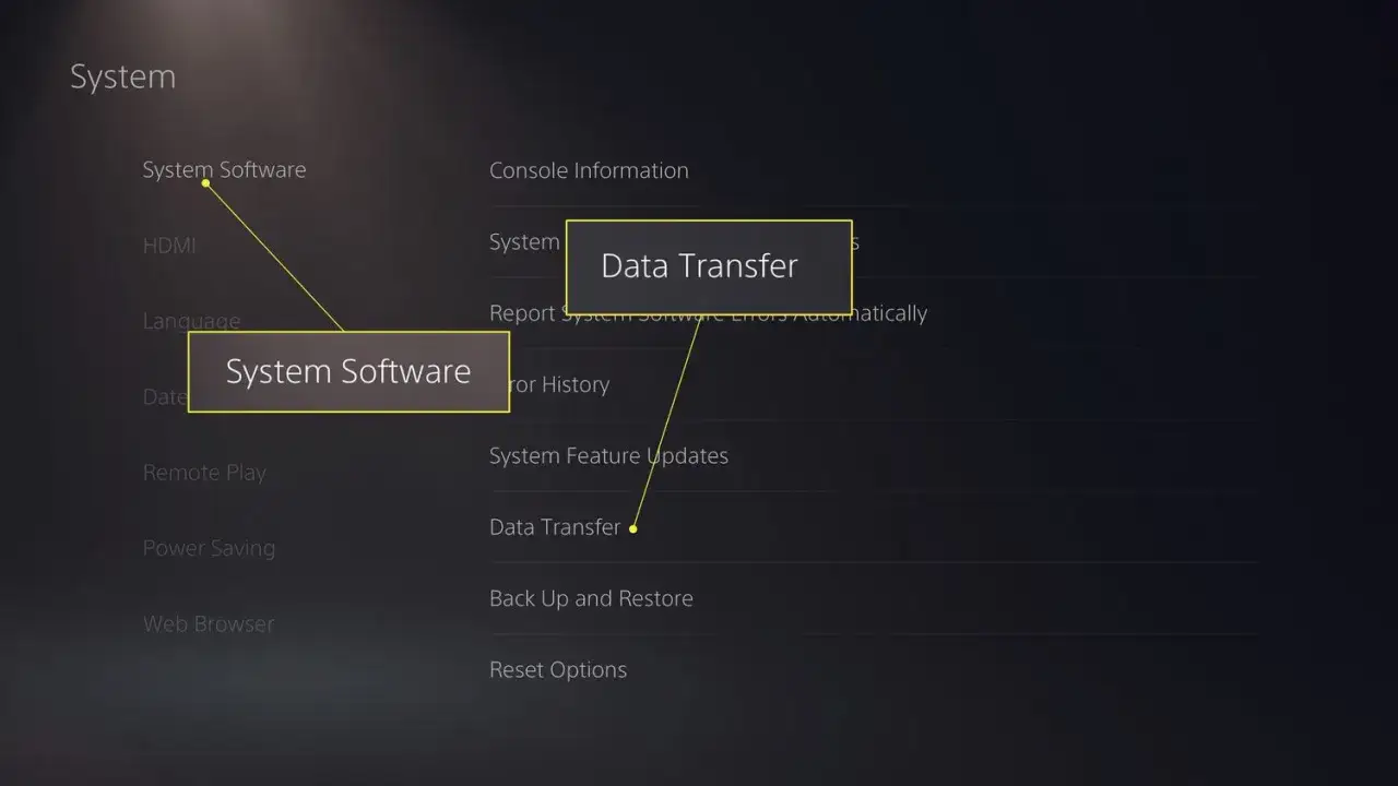 PS4 PS5 network data transfer setup