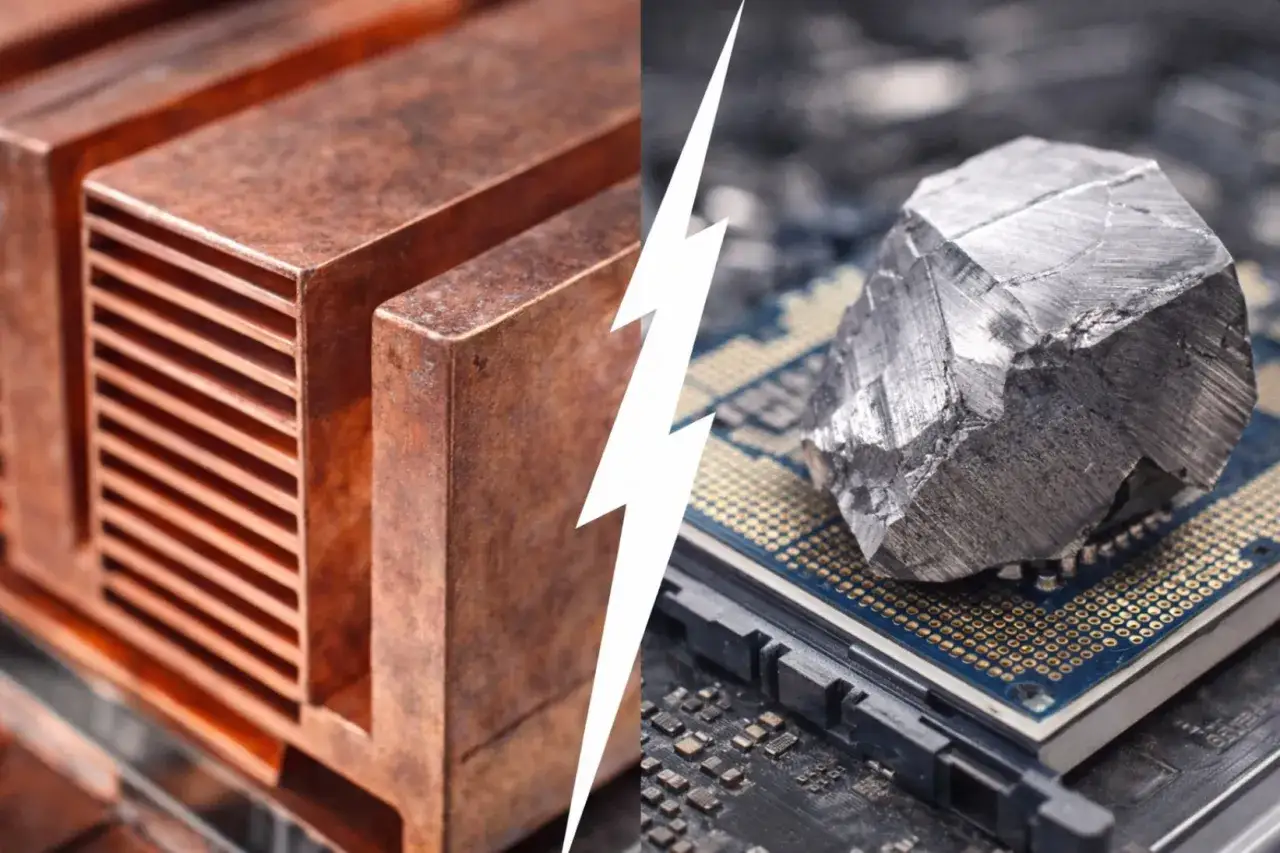 Miedziany radiator i bryła metalu na procesorze. Czy miedź przewodzi prąd? Porównanie materiałów.