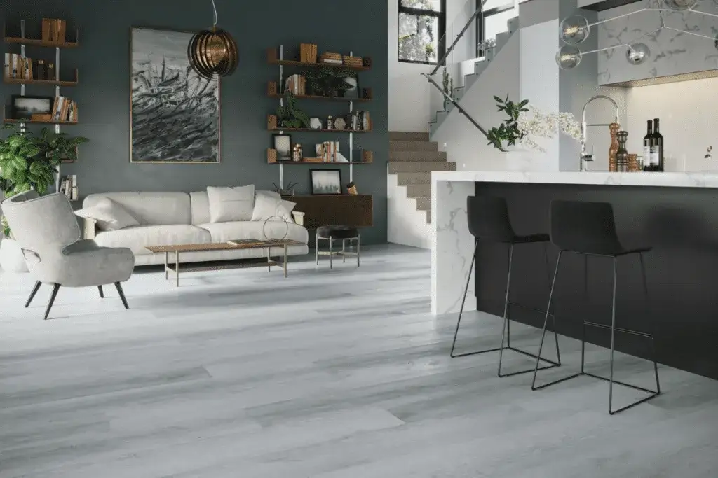 białe meble szare panele aranżacje