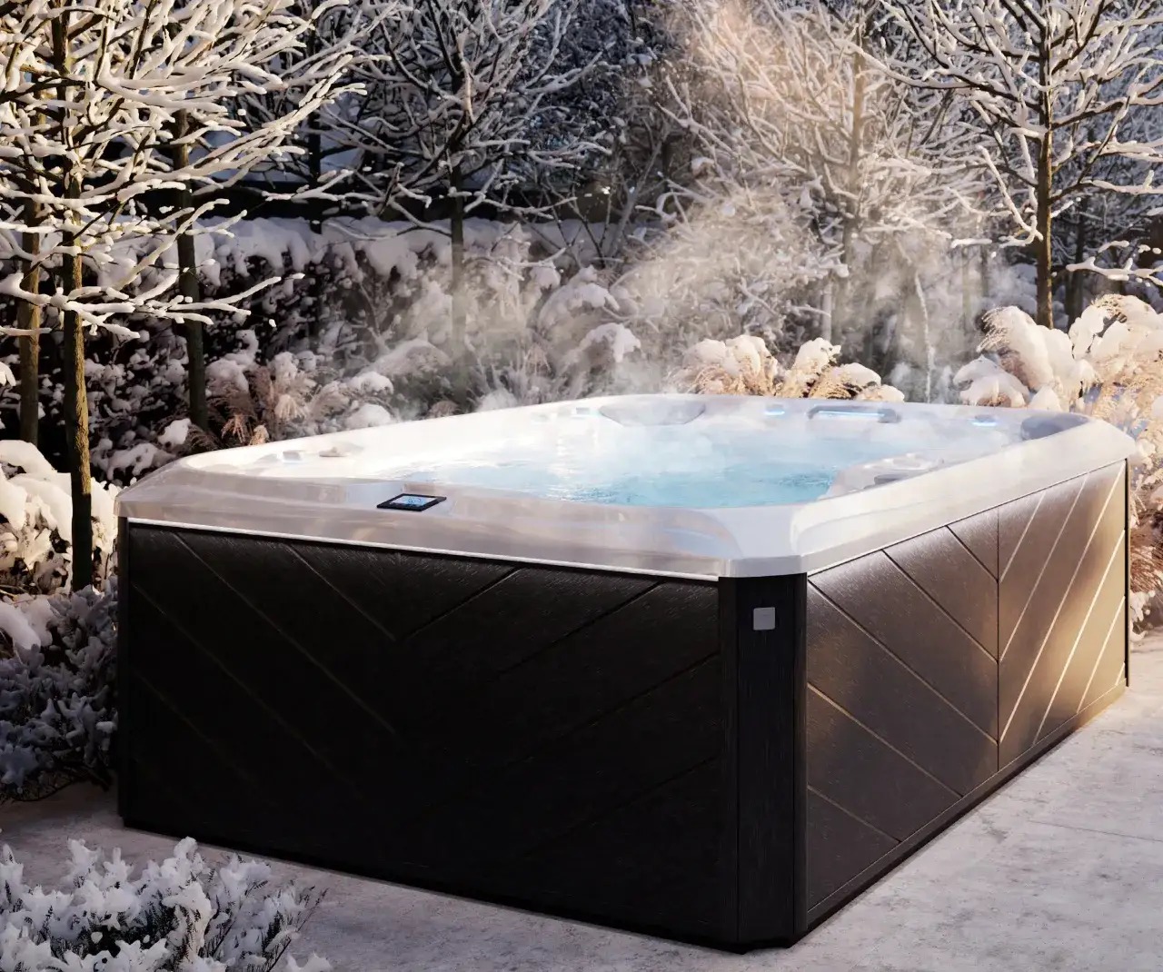 Jacuzzi Lay-Z-Spa zimą na śniegu