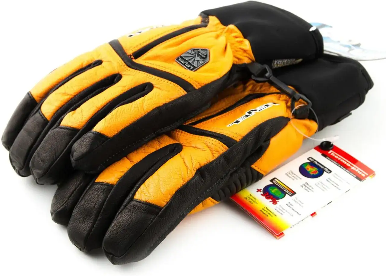 Pomarańczowo-czarne rękawice narciarskie męskie z metką Thermo-plus. Idealne na zimowe szaleństwa.