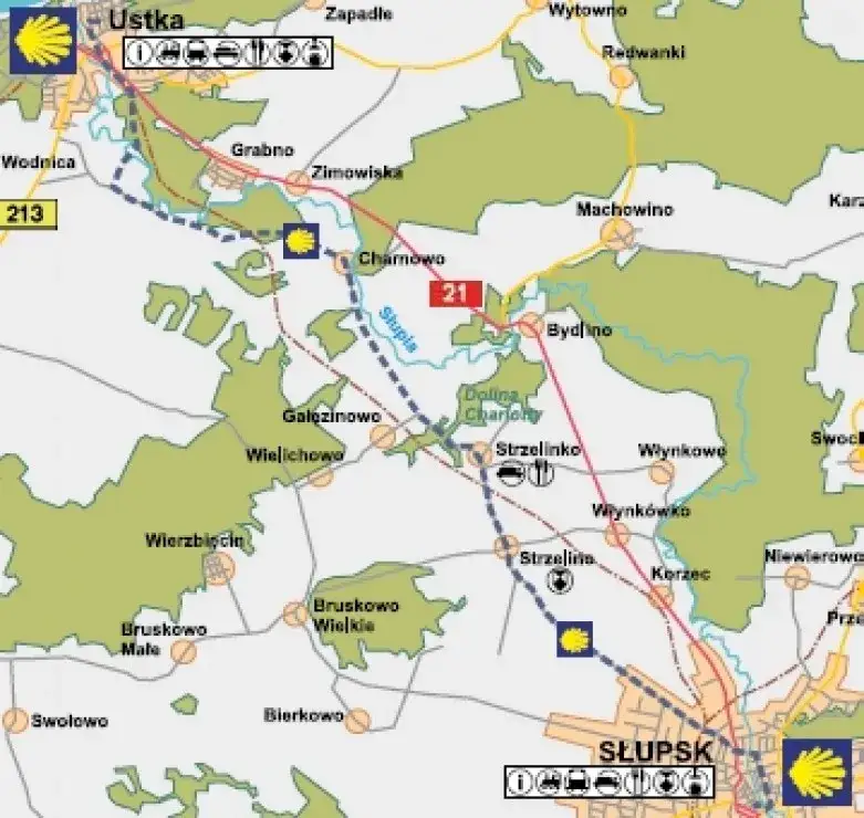 Mapa Słupsk Ustka odległość dojazd