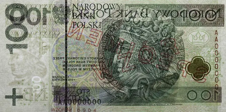 zabezpieczenia banknot&oacute;w polskich zbliżenie