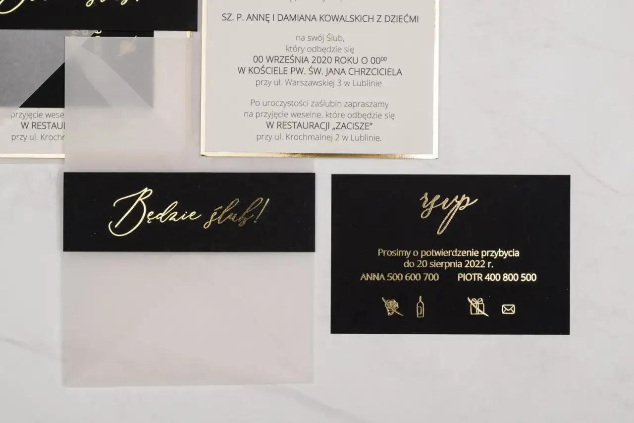 Eleganckie zaproszenie ślubne z tekstem 