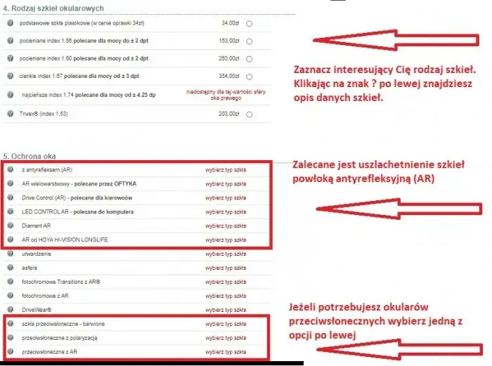 cennik usług optycznych montaż szkieł