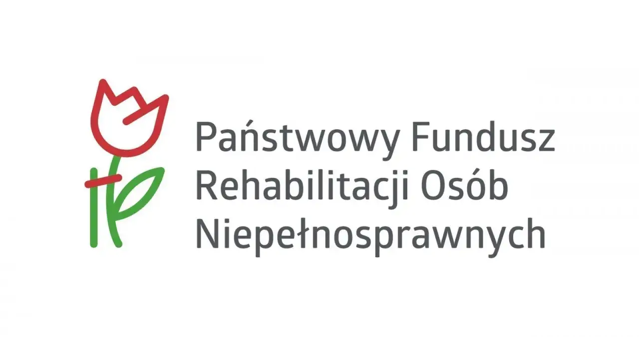 Logo Państwowego Funduszu Rehabilitacji Osób Niepełnosprawnych. Symbol kwiatu i nazwa funduszu wspierającego świadczenia dla niepełnosprawnych.