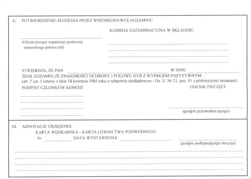 dokumenty wniosek karta wędkarska