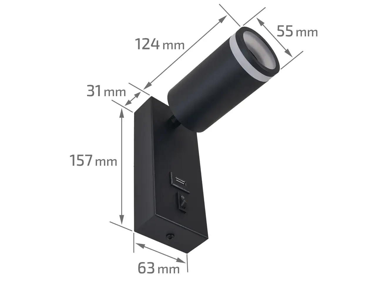 Nowoczesny kinkiet do sypialni z wyłącznikiem i portem USB. Elegancki, czarny, z możliwością regulacji.