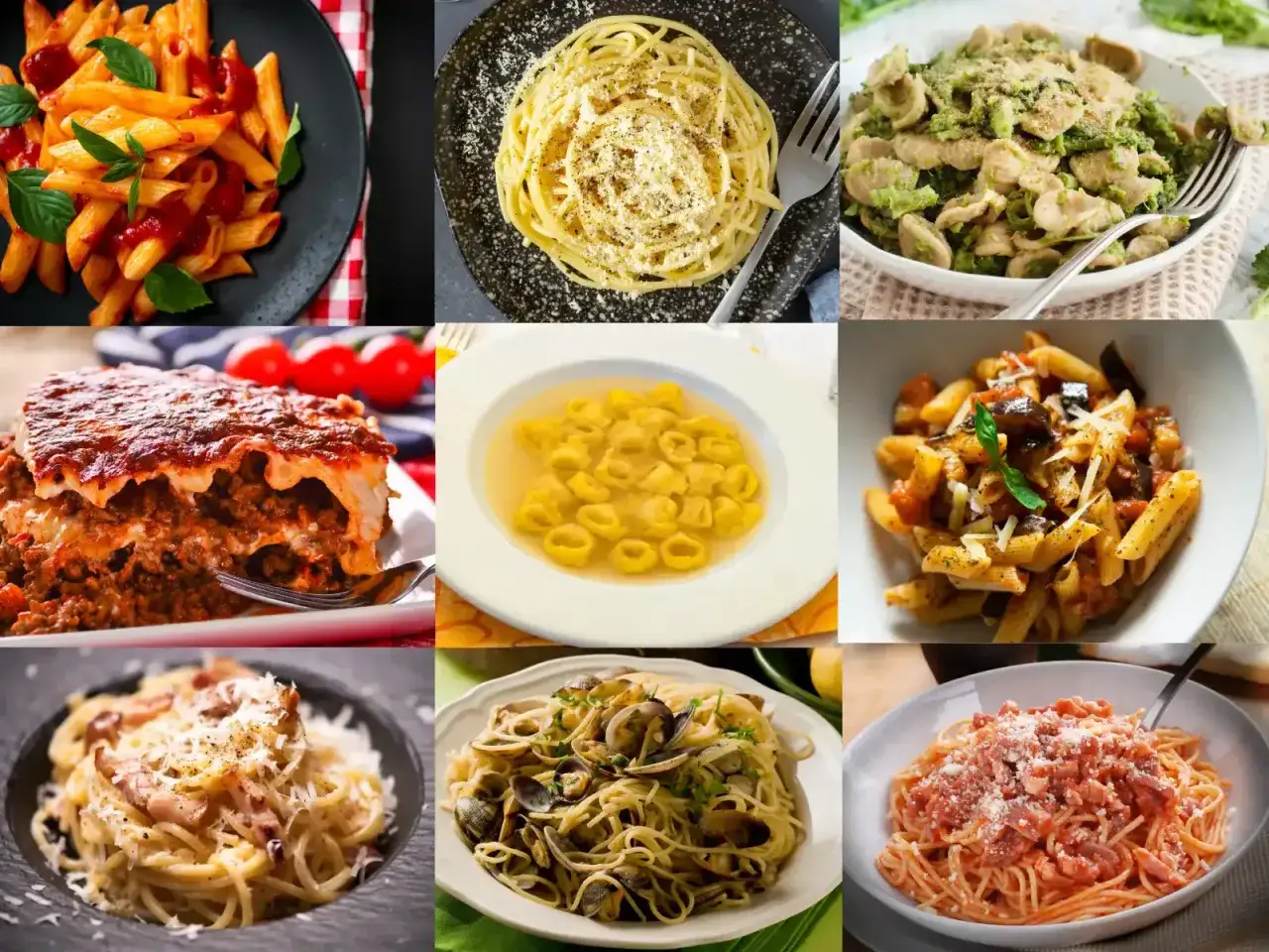 Collage di piatti di pasta regionali italiani
