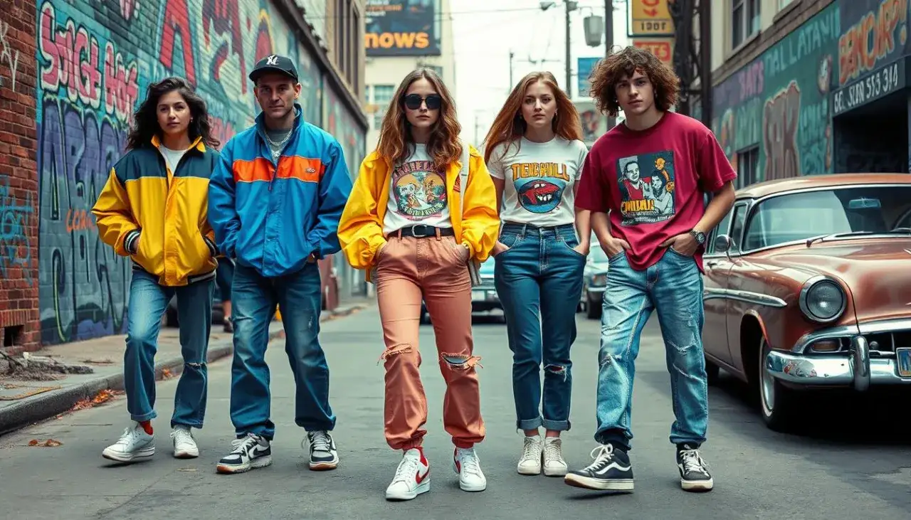 Moda lat 90. style grunge pop rave denim minimalizm