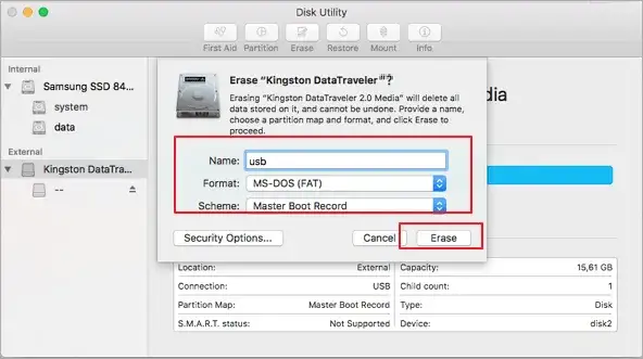 Formatowanie pendrive'a Narzędzie Dyskowe macOS