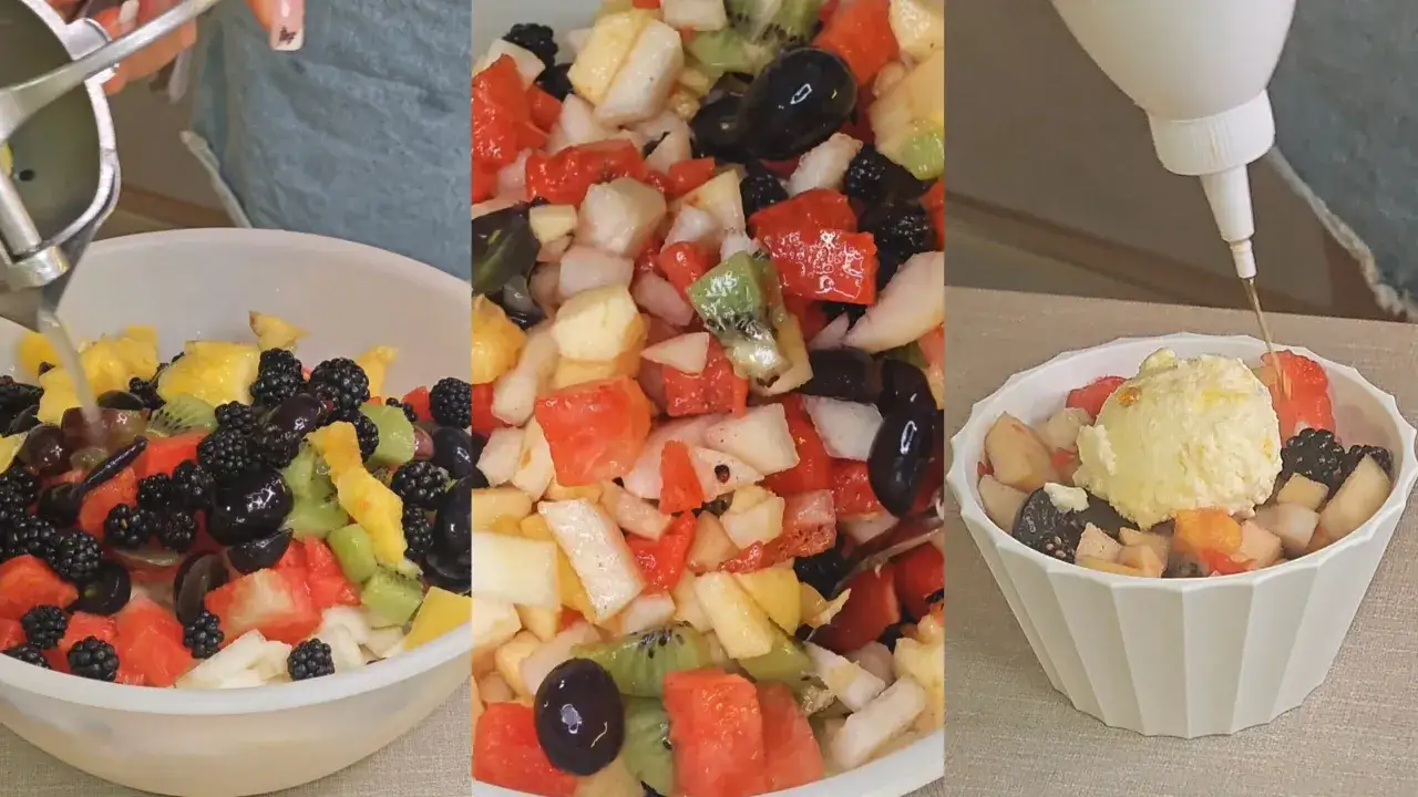 Salade de fruits frais d'été colorée dans un grand bol