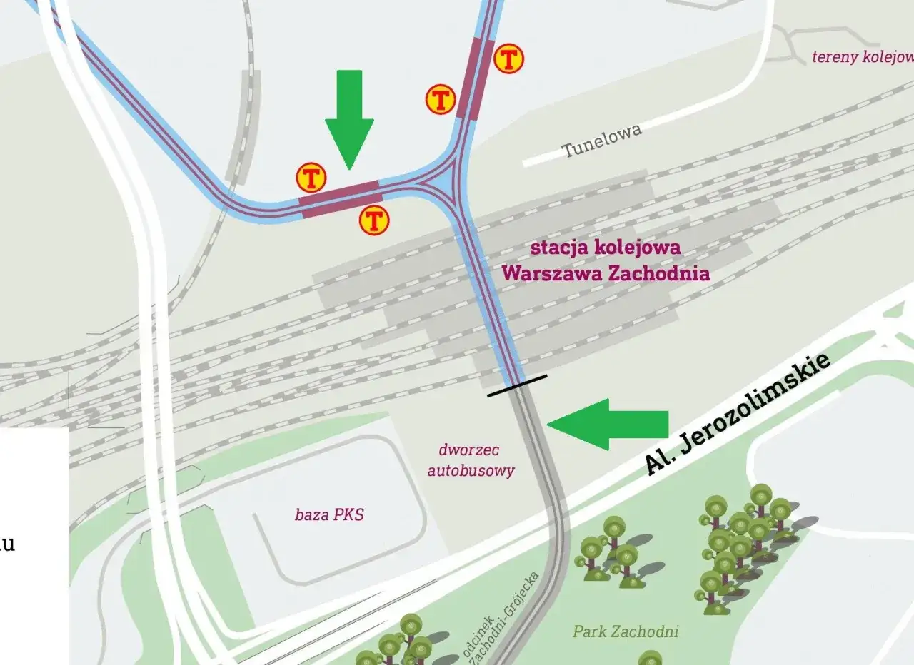 Mapa Dworzec Zachodni Warszawa dojście do dworca autobusowego